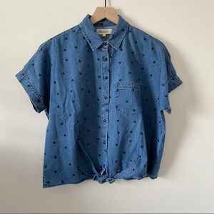 Madewell Button Down Denim Heart Printed Top